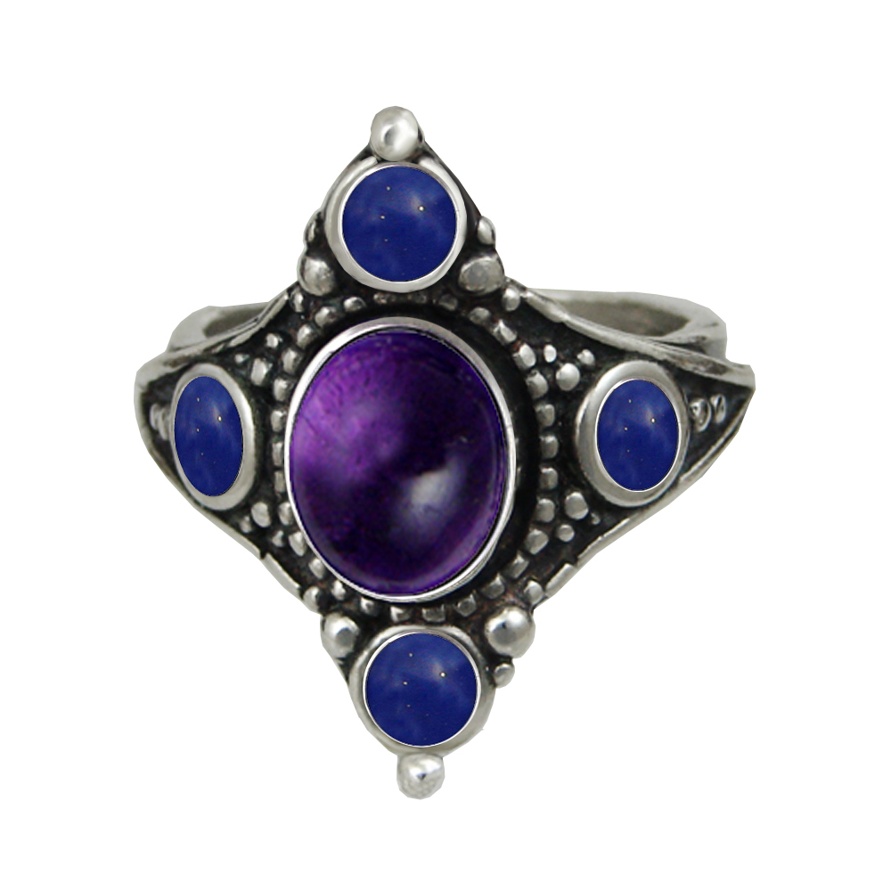 Sterling Silver Renaissance Queen's Ring With Amethyst Size 9